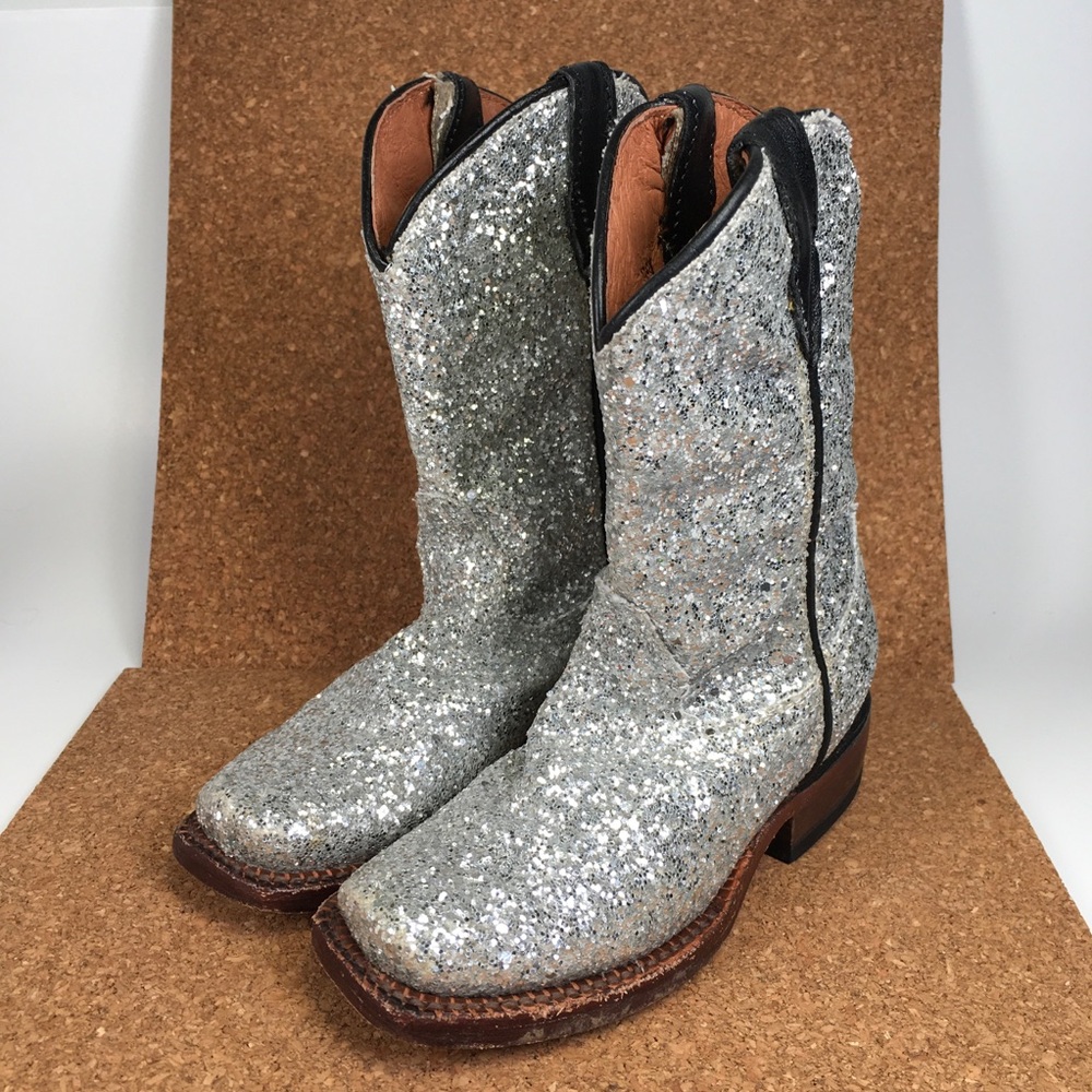Tanner Mark Cowboy Boots Silver Glitter Toddler Size 8